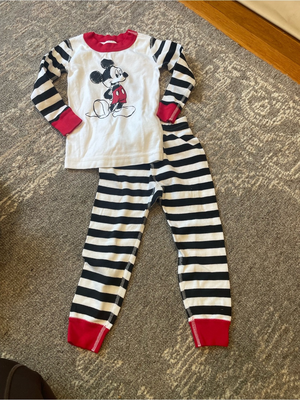 Hanna Anderson toddlerMickey Mouse Black & White Stripe Pajama Set with Red Trim